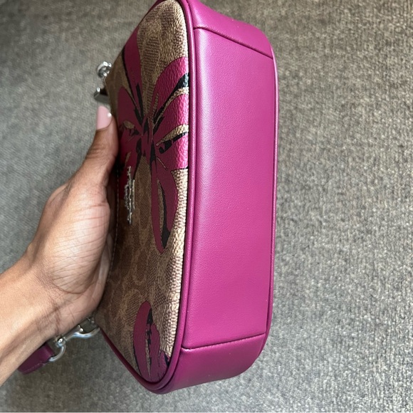 Coach Brown Signature Shoulder Bag with Pink Floral Accents - Picture 10 of 11